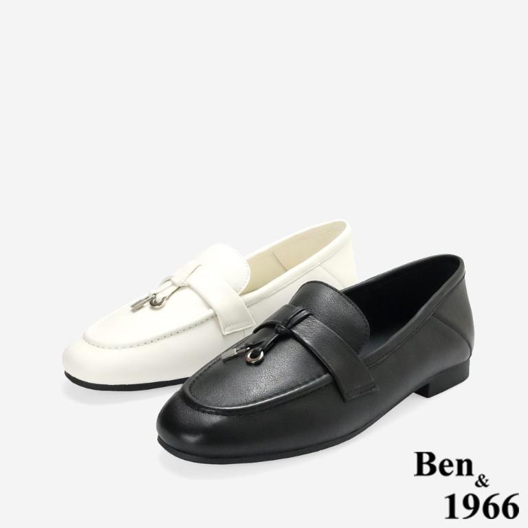 Ben&1966高級頭層牛皮簡約舒適樂福鞋-米白(256452)