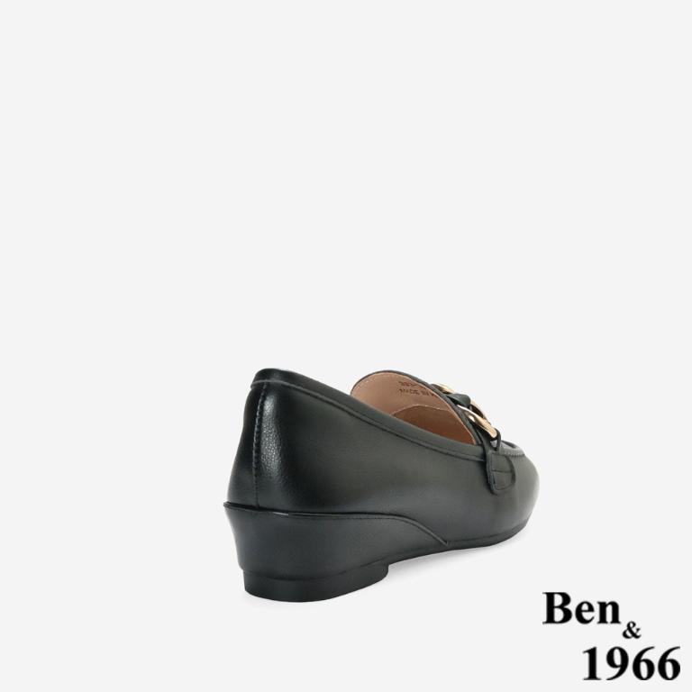 Ben&1966高級頭層牛皮金屬釦飾百搭增高樂福鞋-黑(256371)