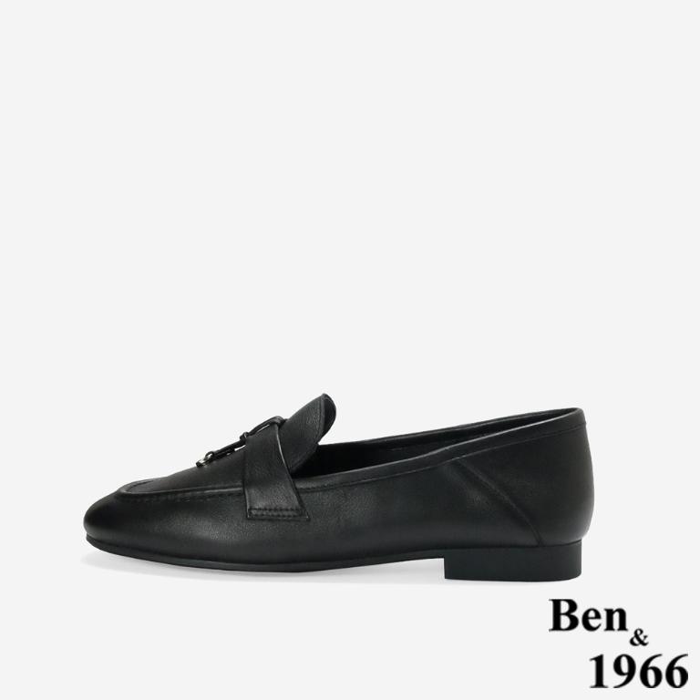 Ben&1966高級頭層牛皮簡約舒適樂福鞋-黑(256451)