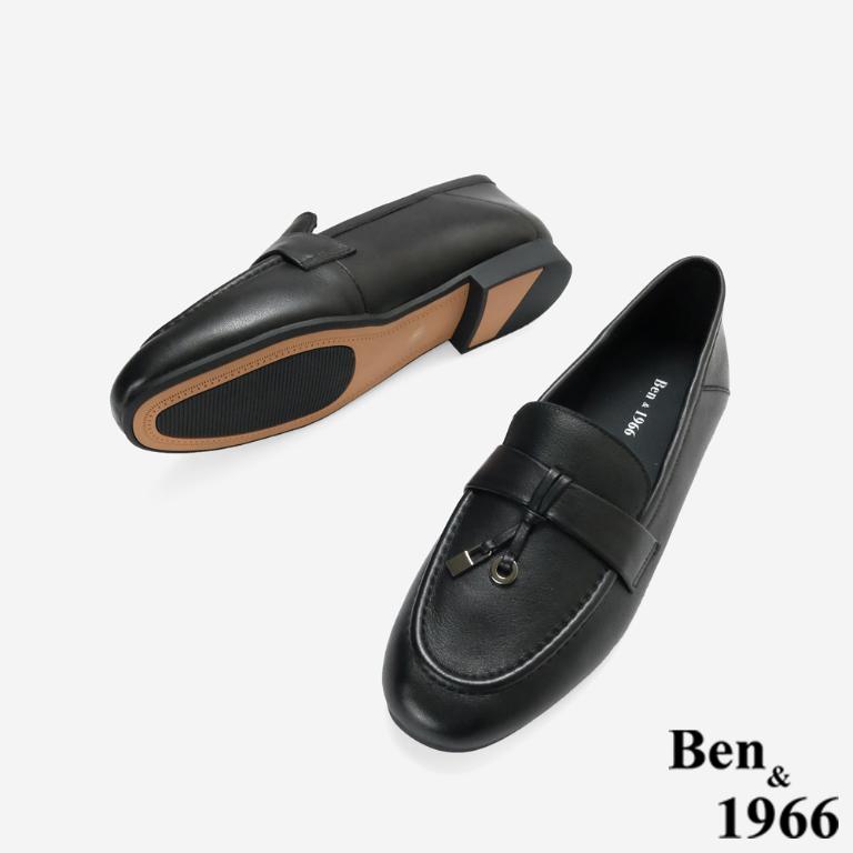 Ben&1966高級頭層牛皮簡約舒適樂福鞋-黑(256451)