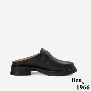 Ben&1966高級頭層牛皮簡約個性穆勒拖-黑(256481)