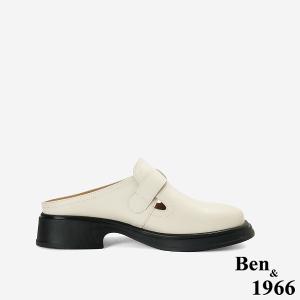 Ben&1966高級頭層牛皮簡約個性穆勒拖-米白(256482)