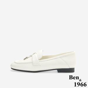 Ben&1966高級頭層牛皮簡約舒適樂福鞋-米白(256452)