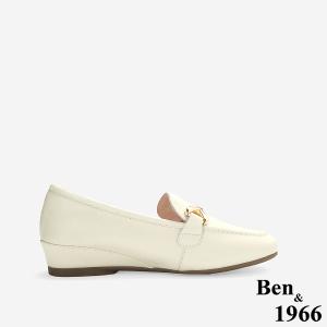 Ben&1966高級頭層牛皮舒適百搭增高樂福鞋-米白(256362)