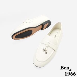 Ben&1966高級頭層牛皮簡約舒適樂福鞋-米白(256452)