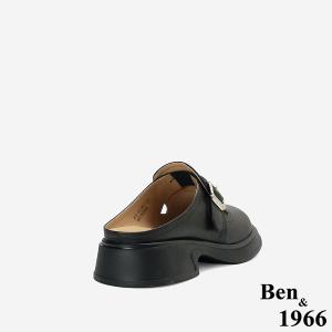 Ben&1966高級頭層牛皮簡約個性穆勒拖-黑(256481)