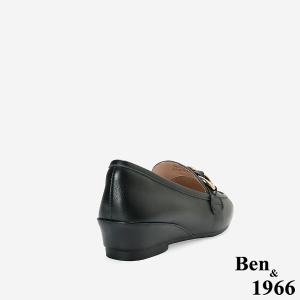 Ben&1966高級頭層牛皮金屬釦飾百搭增高樂福鞋-黑(256371)