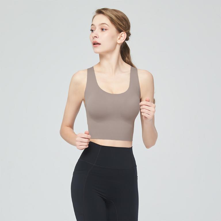 【思薇爾】U got fit系列M-XL無鋼圈工字美背無痕包覆素面運動短背心(岩石棕)