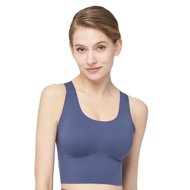 【思薇爾】U got fit系列M-XL無鋼圈交叉美背無痕包覆素面運動短背心(柏林藍)