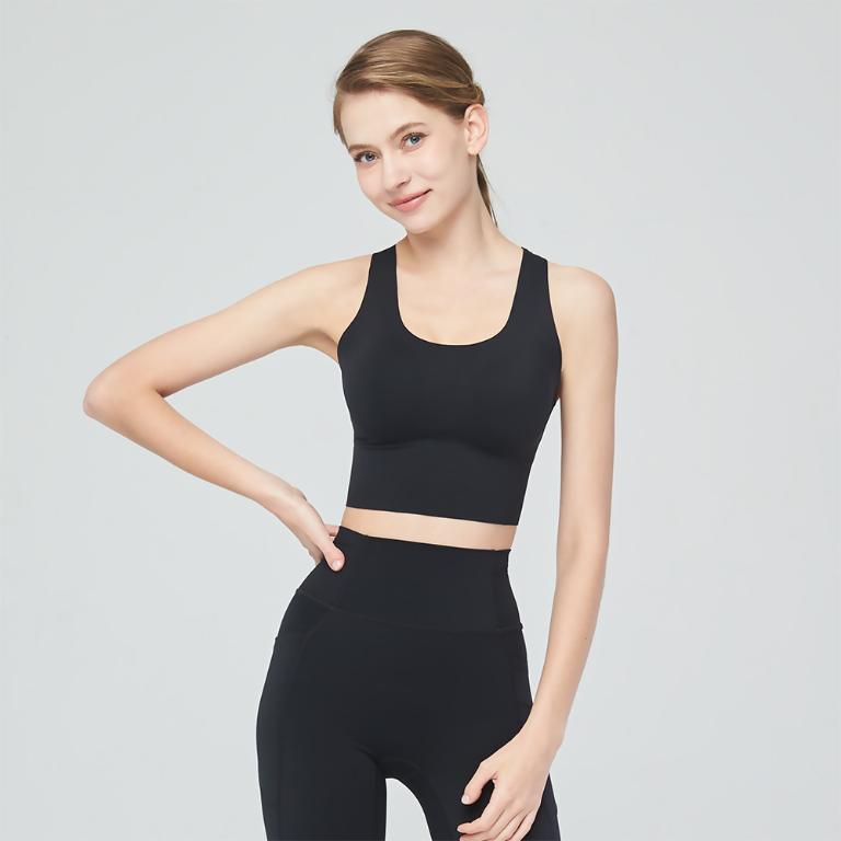 【思薇爾】U got fit系列M-XL無鋼圈交叉美背無痕包覆素面運動短背心(黑色)