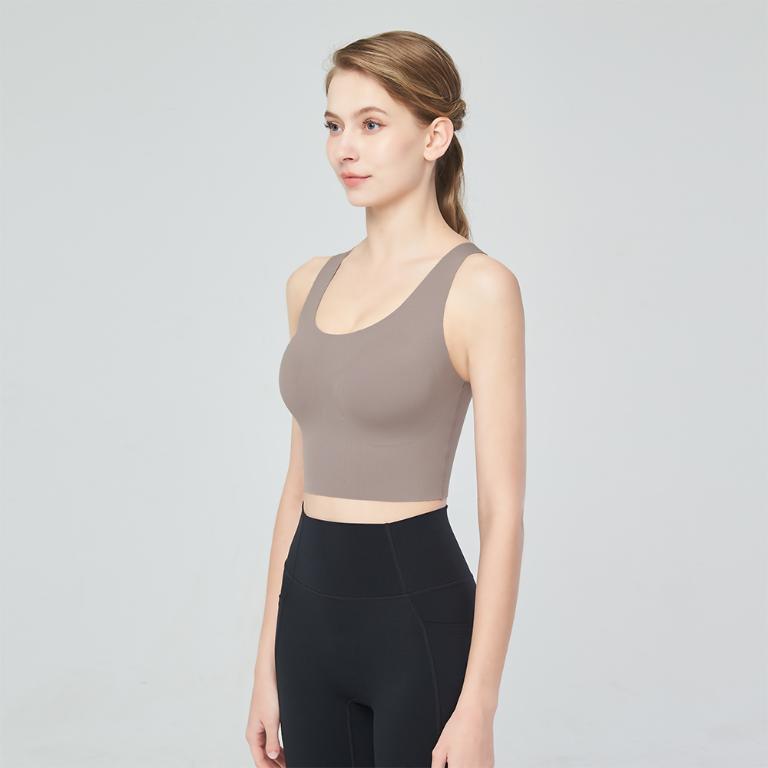【思薇爾】U got fit系列M-XL無鋼圈工字美背無痕包覆素面運動短背心(岩石棕)