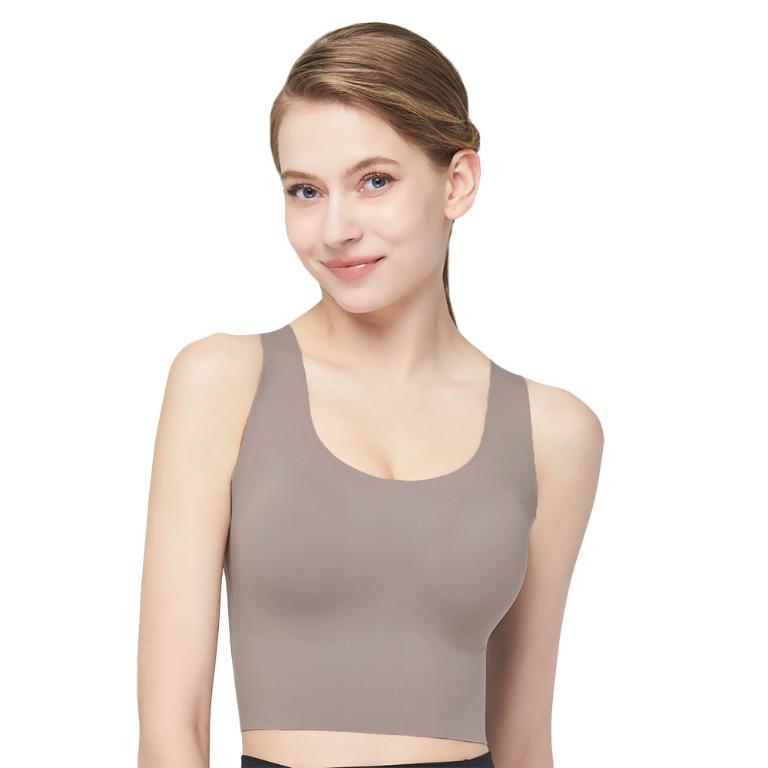 【思薇爾】U got fit系列M-XL無鋼圈工字美背無痕包覆素面運動短背心(岩石棕)