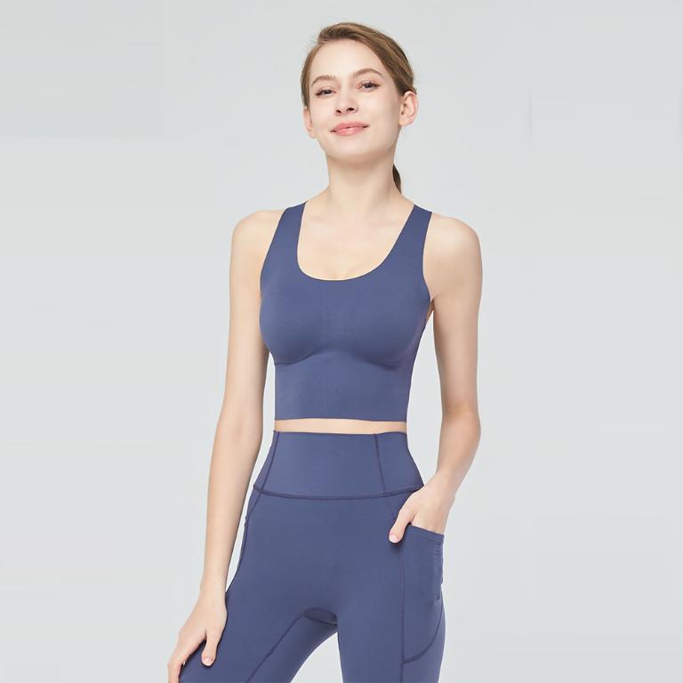 【思薇爾】U got fit系列M-XL無鋼圈交叉美背無痕包覆素面運動短背心(柏林藍)
