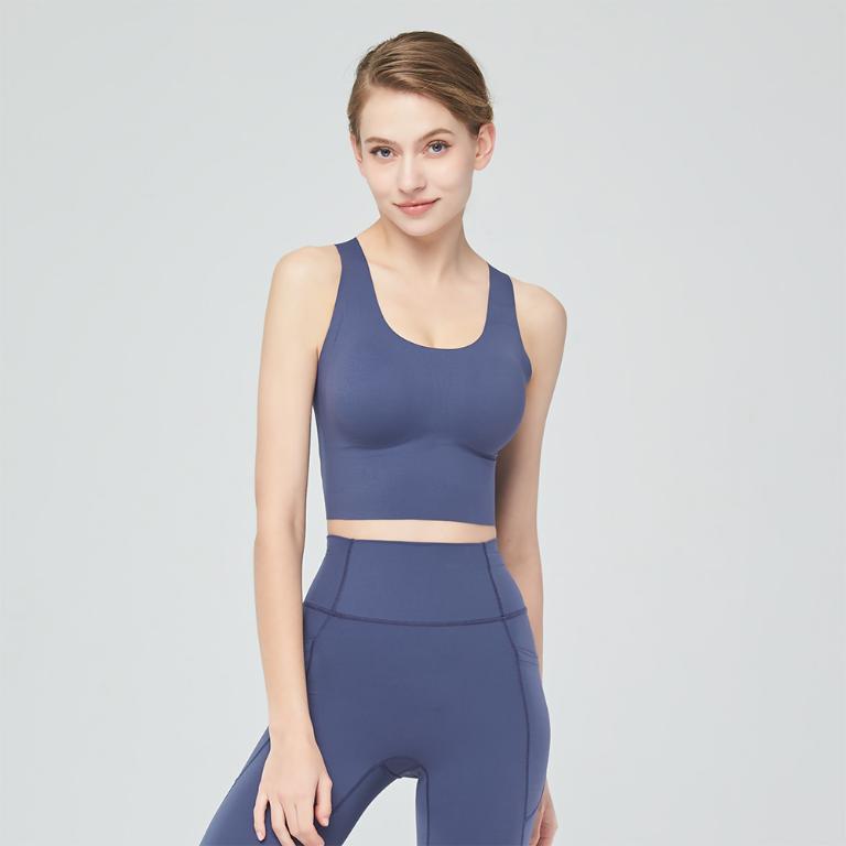 【思薇爾】U got fit系列M-XL無鋼圈交叉美背無痕包覆素面運動短背心(柏林藍)