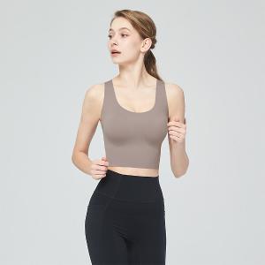 【思薇爾】U got fit系列M-XL無鋼圈工字美背無痕包覆素面運動短背心(岩石棕)