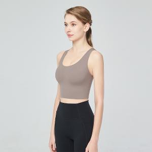 【思薇爾】U got fit系列M-XL無鋼圈工字美背無痕包覆素面運動短背心(岩石棕)