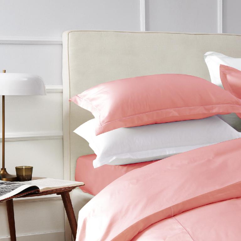 【Royal Hotel】精梳棉素色刺繡四件組(雙人)-珊瑚粉橘