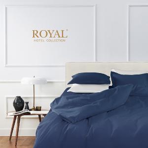 【Royal Hotel】精梳棉素色刺繡四件組(加大)-海軍深藍