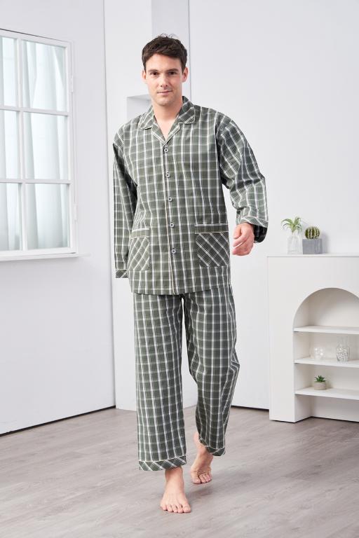 GOLDDEER金鹿 -歐風大格輕磨毛100%棉中厚秋季款長袖衣褲裝睡衣-【M4244】