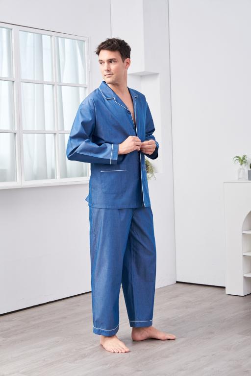 GOLDDEER金鹿 - 高質感斜紋100%棉薄款長袖衣褲裝睡衣-【M4243】