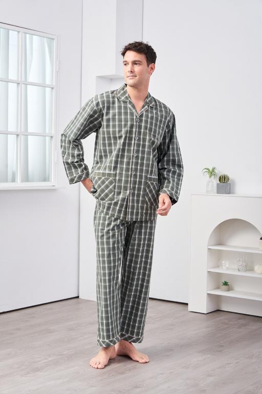 GOLDDEER金鹿 -歐風大格輕磨毛100%棉中厚秋季款長袖衣褲裝睡衣-【M4244】