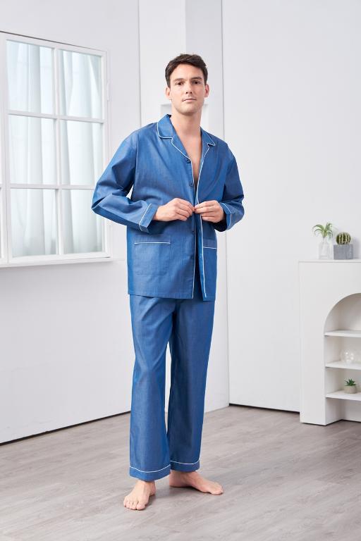 GOLDDEER金鹿 - 高質感斜紋100%棉薄款長袖衣褲裝睡衣-【M4243】