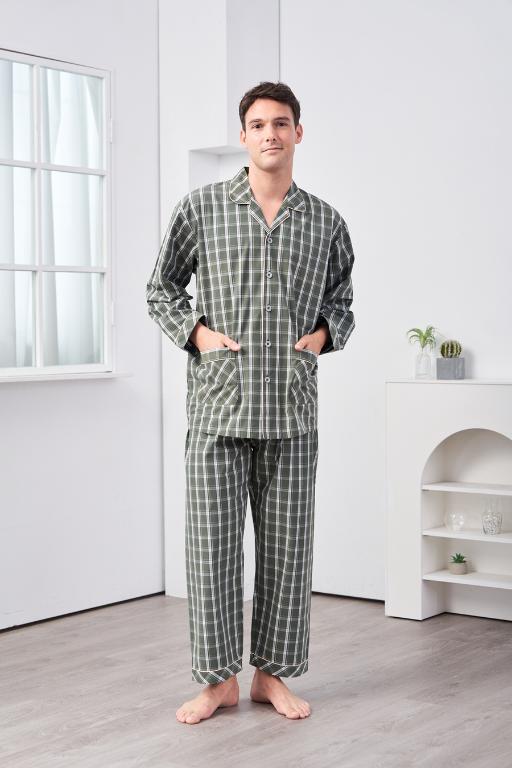 GOLDDEER金鹿 -歐風大格輕磨毛100%棉中厚秋季款長袖衣褲裝睡衣-【M4244】