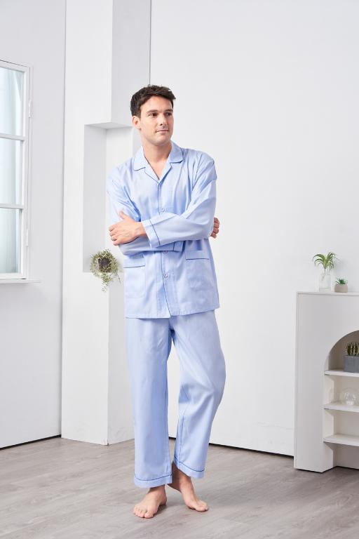 GOLDDEER金鹿 - 高質感人字紋100%棉薄款長袖衣褲裝睡衣-【M4241】