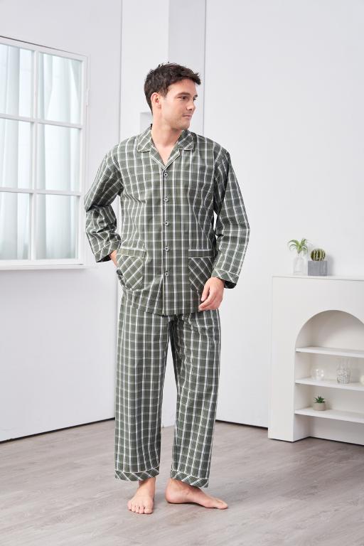 GOLDDEER金鹿 -歐風大格輕磨毛100%棉中厚秋季款長袖衣褲裝睡衣-【M4244】