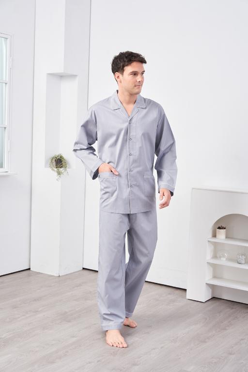 GOLDDEER金鹿 - 高質感斜紋100%棉薄款長袖衣褲裝睡衣-【M4242】