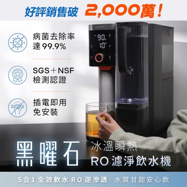 贈送WWR478濾芯｜Acerpure Aqua 冰溫瞬熱RO濾淨飲水機 黑曜石 WP744-40B