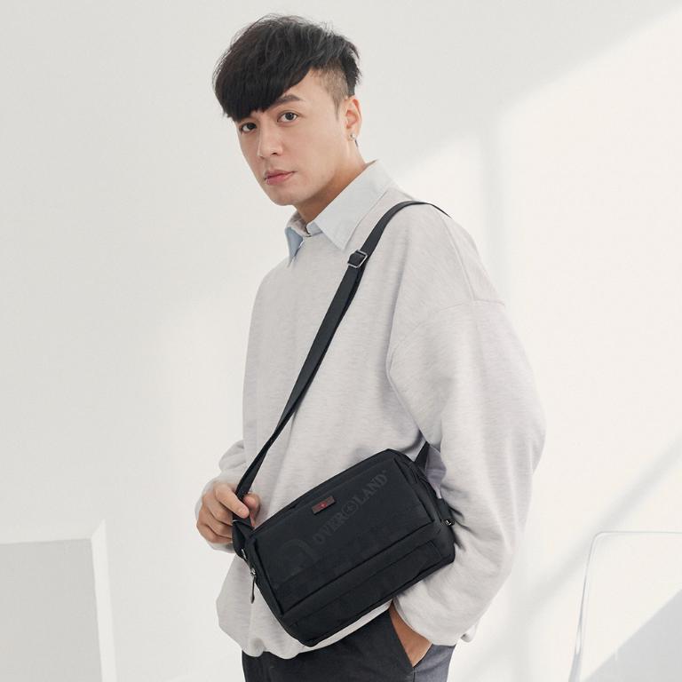 OVERLAND - 美式十字軍 - LOGO浮印格紋拼接斜背包(小/S) - 5709