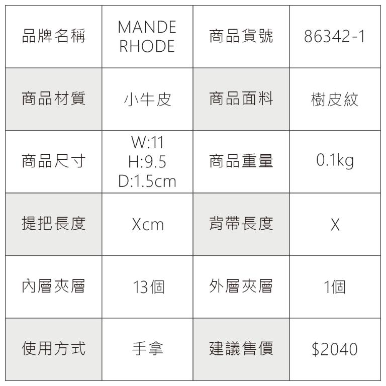 MANDE RHODE - 曼德羅德 - 真皮訂製樹皮紋短夾 - 86342-1