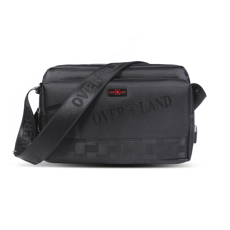 OVERLAND - 美式十字軍 - LOGO浮印格紋拼接斜背包(中/M) - 5715