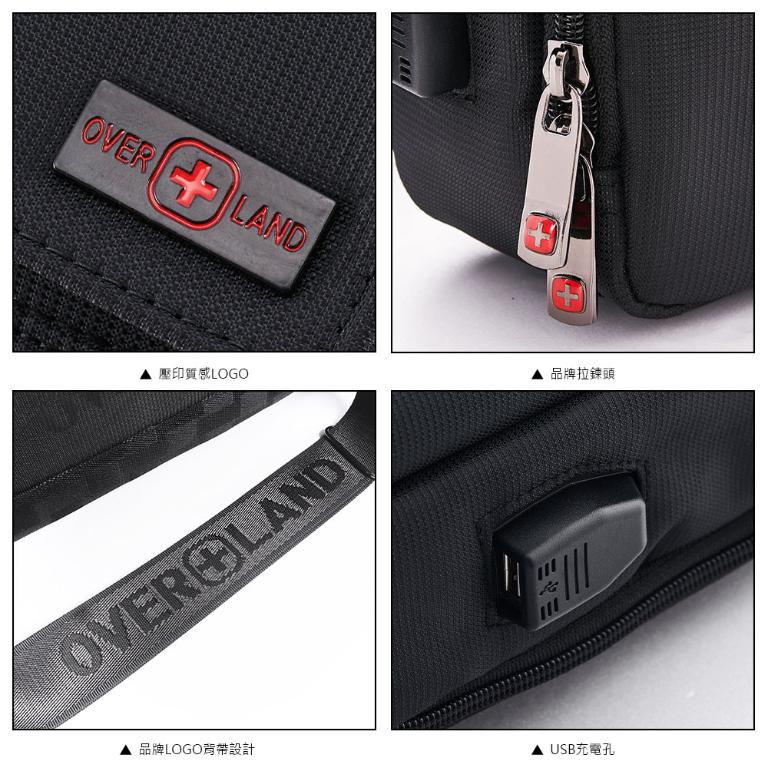 OVERLAND - 美式十字軍 - LOGO浮印格紋拼接斜背包(中/M) - 5715