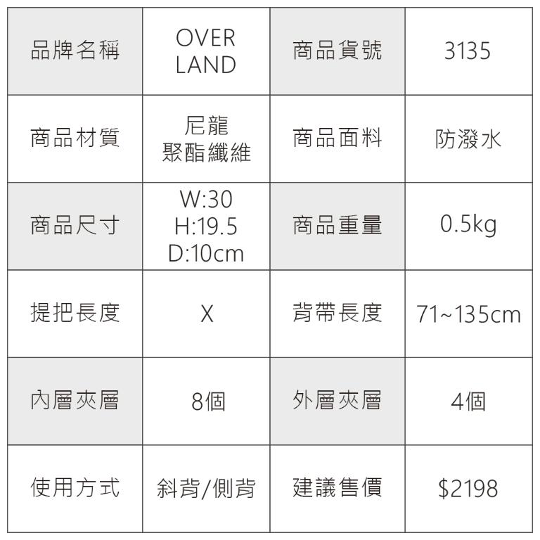 OVERLAND - 美式十字軍 - LOGO浮印斜背包(中/M) - 3135