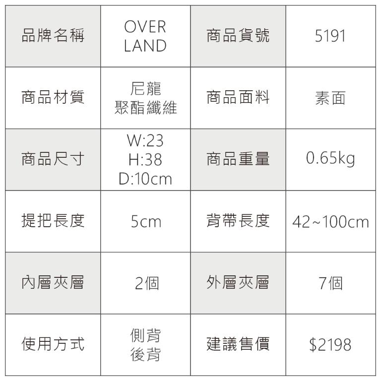 OVERLAND - 美式十字軍 - LOGO浮印側開口胸背包/後背包 - 5191