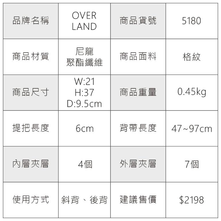 OVERLAND - 美式十字軍 - 格紋經典造型胸背包/後背包 - 5180