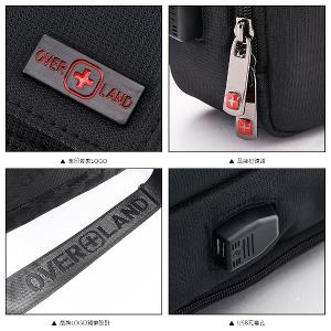 OVERLAND - 美式十字軍 - LOGO浮印格紋拼接斜背包(中/M) - 5715