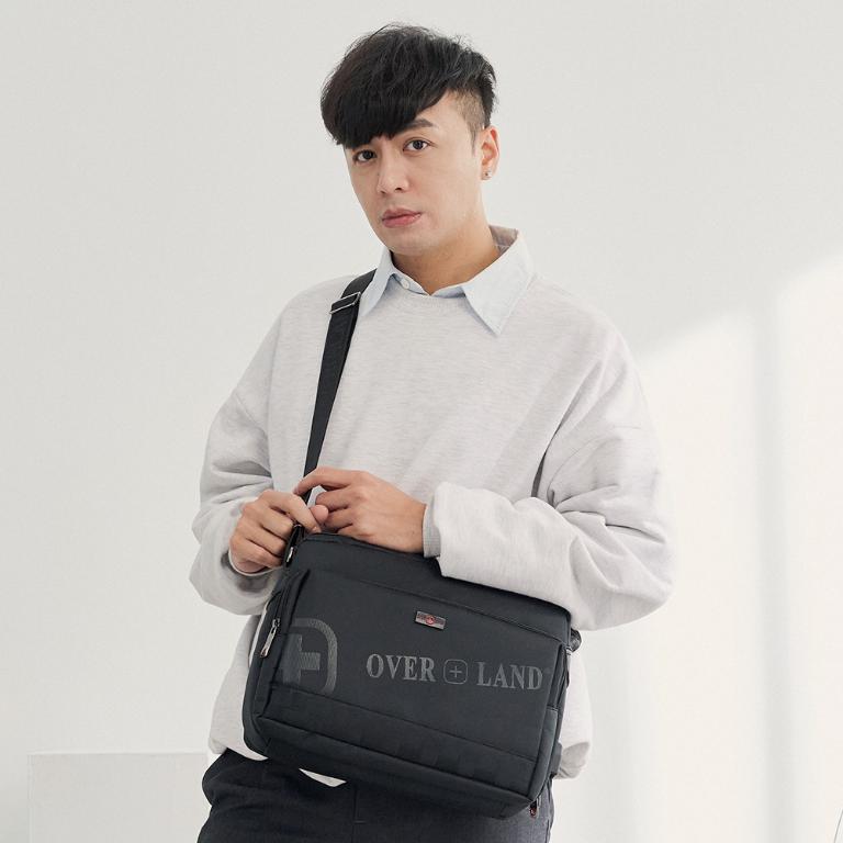 OVERLAND - 美式十字軍 - LOGO浮印格紋拼接斜背包(大/L) - 5732