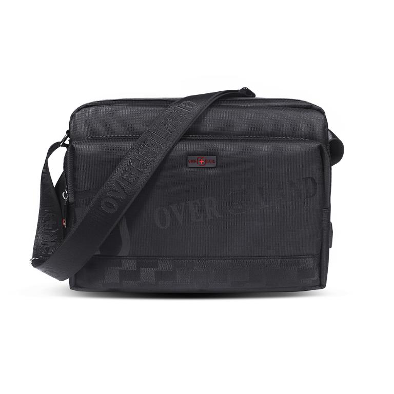 OVERLAND - 美式十字軍 - LOGO浮印格紋拼接斜背包(大/L) - 5732