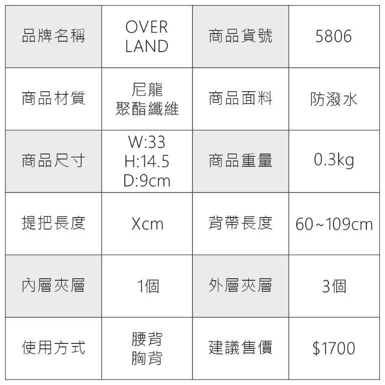 OVERLAND - 美式十字軍 - 素面休閒造型腰包/胸背包/斜背包 - 5806