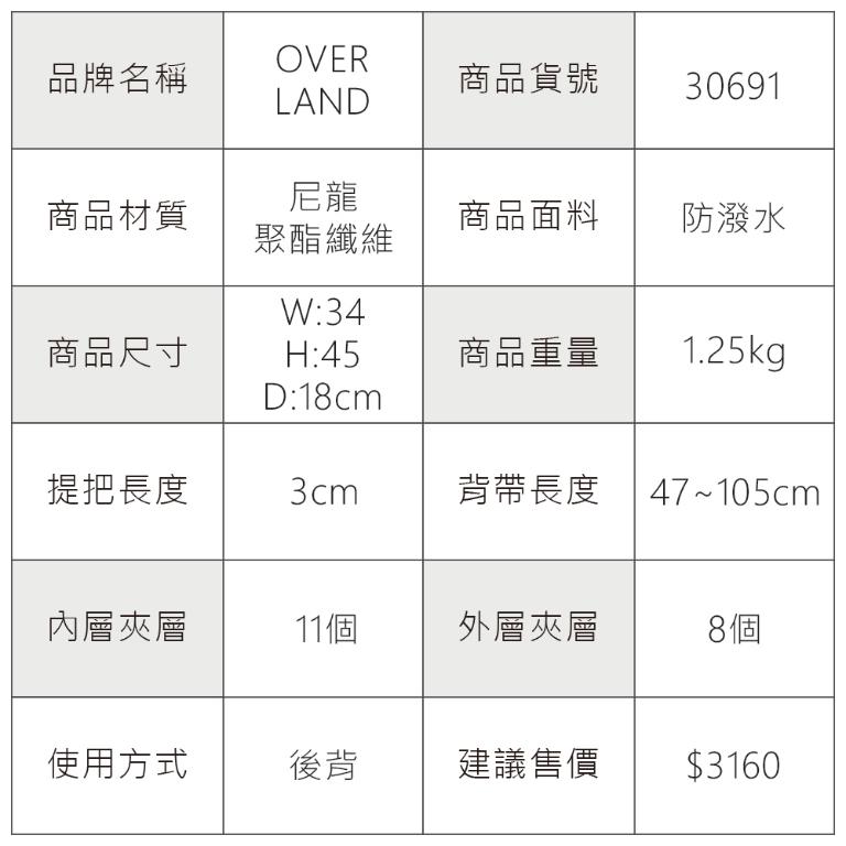 OVERLAND - 美式十字軍 - LOGO浮印機能筆電大容量後背包 - 30691