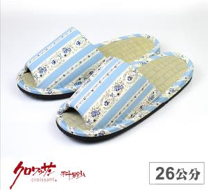 日本素花條膠底草拖 藍26CM