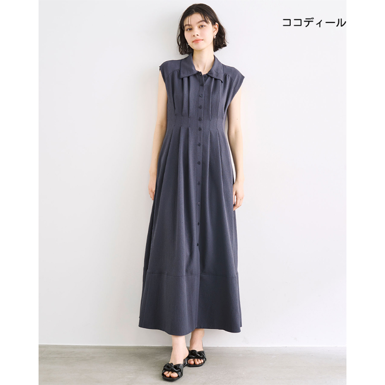 襯衫領無袖洋裝-木炭灰色