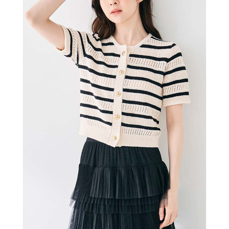 條紋鏤空開襟衫