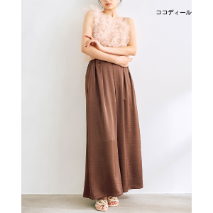 棕色波紋鬆緊腰寬褲