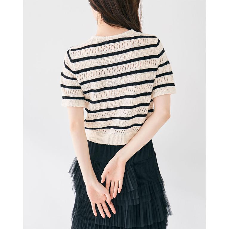 條紋鏤空開襟衫