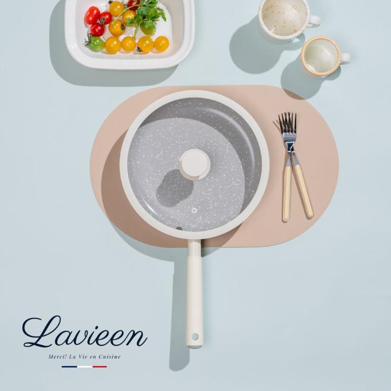 【Korea King】韓國製 La Vie En - 不沾平底鍋(附鍋蓋) 26cm 霧岩灰