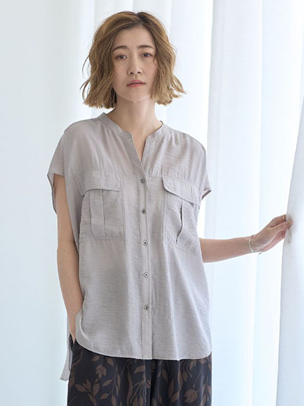 工裝風船領設計排釦短袖襯衫